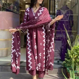 Cotton Blend Floral Printed Kurta Plazzo Set with Dupatta